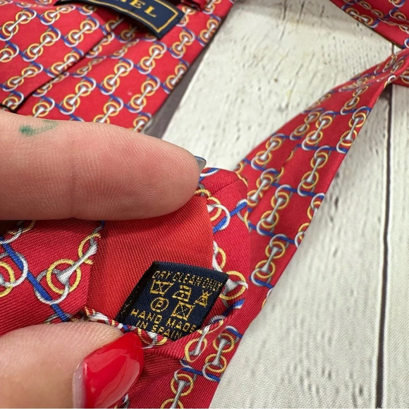 richel silk neck tie equestrian theme made in spain preppy business office - Picture 6 of 6